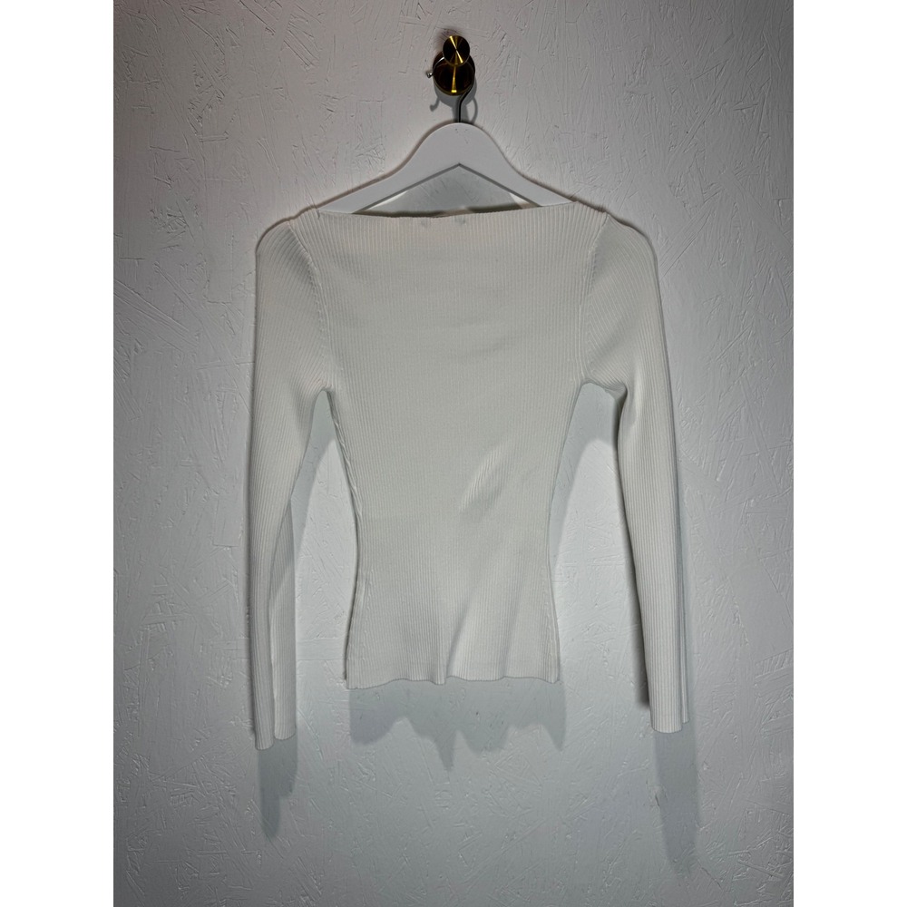 Jonathan Simkhai Ribbed Knit Cutout Long Sleeve Top White Boat Neck Small - Picture 3 of 3